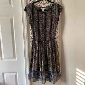 Sophie Max VTG 90s Y2K Crinkle Dress Boho Aztec Artsy Neutral Sz M